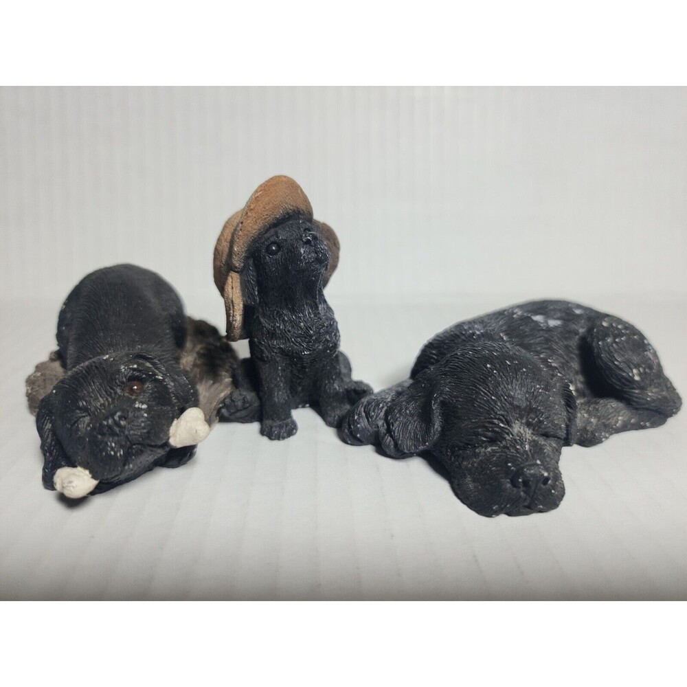 Vtg 3 Black Labrador Dog Figurines Sandicast S01 & B16, Stone Critters SCL-350